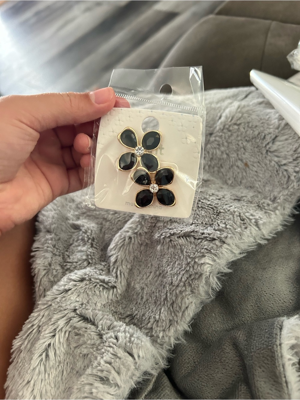 4/$50 Gold Floral Black Petal Stud Earrings - Elegant Women’s Jewelry